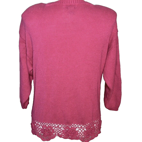 Sweater Bee Banff Sweater Womens Vtg Pink Rosette Shoulder Pad 90s Cottage Large - Picture 4 of 8